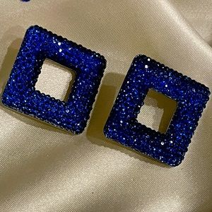 Sparkly Square Navy Blue Post Earrings